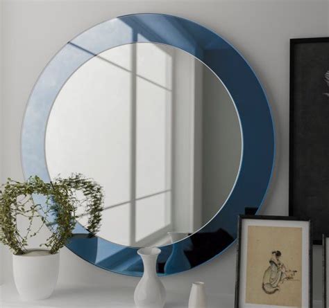 Blue Midcentury Mirror Hanging Blue Wall Mirror With Light Etsy