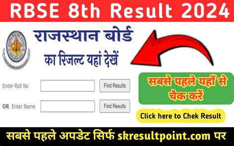 Rajasthan Board Class 8th Result 2024 Skresultpoint