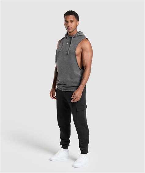 Gymshark Washed Drop Arm Sleeveless Hoodie Black Gymshark