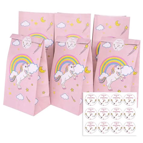 Bolsa de regalo de dulces de papel de unicornio para niños y niñas