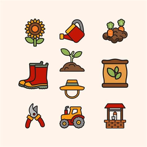 Conjunto de ilustração de linha plana fofa de agricultura Vetor Premium