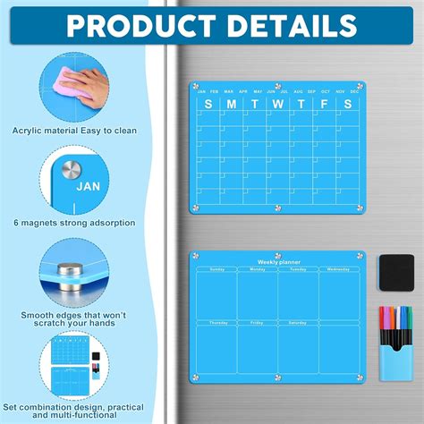 Calendario mensual y semanal magnético acrílico para refrigerador 2