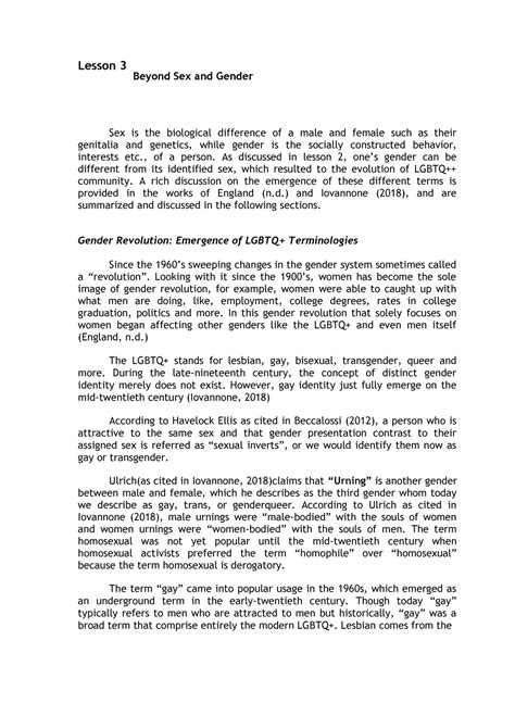 Lesson Beyond Sex And Gender Of A Person As Discussed In Lesson