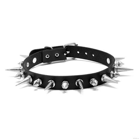 Punk Black Rock Rivet Spikes Adjustable Leather Choker Pu Necklace Bar