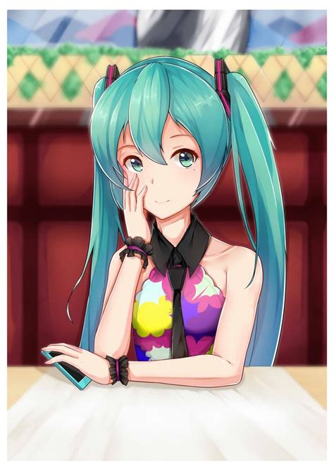 Illustration Long Hair Anime Anime Girls Cartoon Vocaloid Hatsune Miku Twintails Aqua