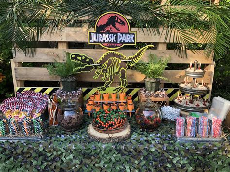 Jurassic Park Candy Buffet Jurassic Park Birthday Dinosaur Themed Birthday Party Dinosaur