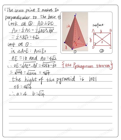 Solved ABCDE Is A Square Based Pyramid If AD 8 And AE 16 How High