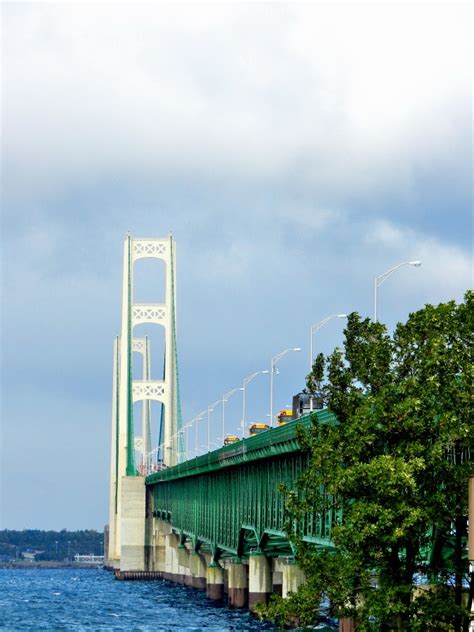 Mighty Mackinac Bridge as seen from inside Fort Michilimackinac ...