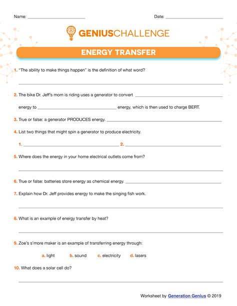 Energy Trasfer Worksheet Gg “the Ability To Make Things Happen” Is The Definition Of What Word