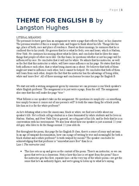 Theme For English B By Langston Hughes Pdf Race And Ethnicity In