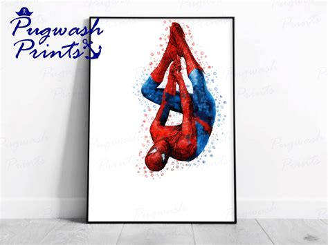 Superhero Print Spiderman Upside Down No Watercolour Splash Art