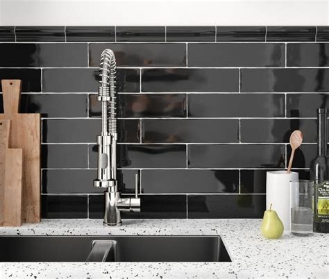 Azulejo Ceramica Subway Negro X Recto Liso Brillante