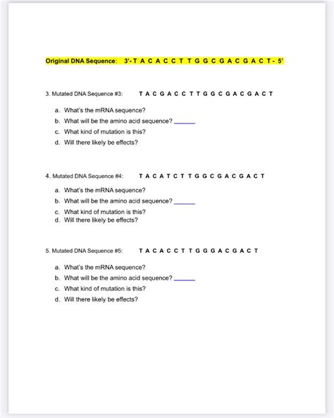 Solved Original DNA Sequence: 3-T ACACCTTGGCGACGAC T-5' 3. | Chegg.com 