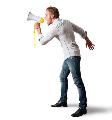 Premium Photo Boy Screaming On The Megaphone