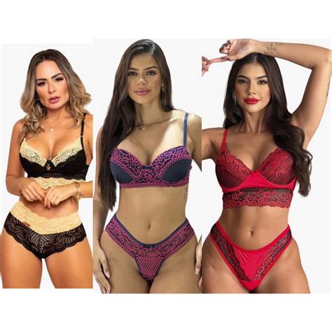 Kit Tres Lingeries Premium Cores Variadas Kit De Lingerie Kit De