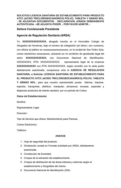 Solicitud Licencia Sanitaria ARSA 01 051 SOLICITUD LICENCIA SANITARIA