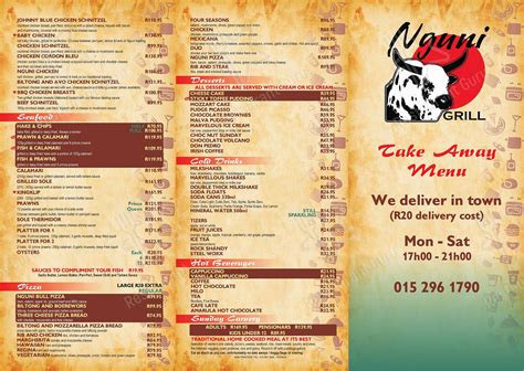 Menu At Nguni Grill Restaurant Polokwane