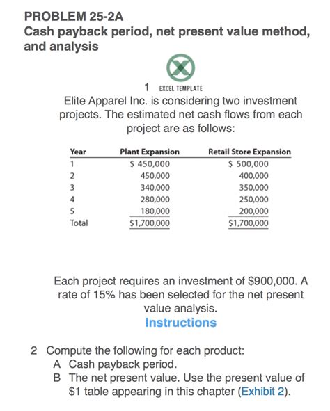 Solved PROBLEM 25 2A Cash Payback Period Net Present Value Chegg