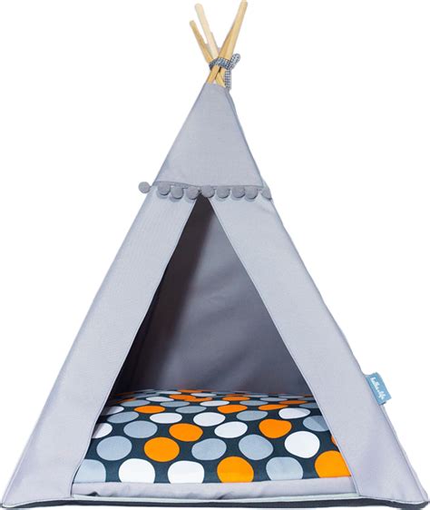 Halkalife Legowisko Tipi Pomarańczowe Grochy Szary M 55X55X82Cm Ceny