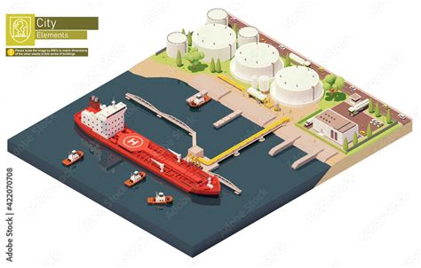 Vector isometric cargo port oil depot with tanker ship. Tanker loading ...