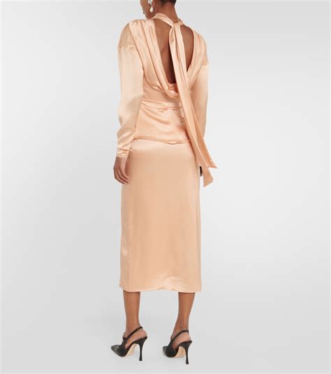 Tie Neck Silk Satin Midi Dress In Pink Alessandra Rich Mytheresa