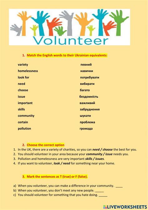 How To Volunteer Worksheet Live Worksheets