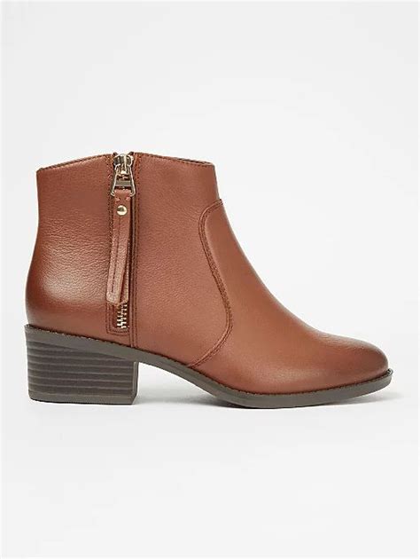 Wide Fit Tan Brown Leather Zip Side Ankle Boots Women George At Asda Womens Boots Ankle