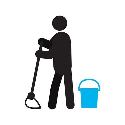 Person Mopping Floor Silhouette Icon Cleaner Janitor Isolated Vector