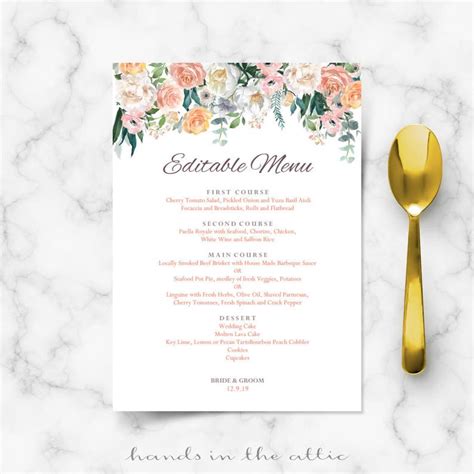 Wedding Buffet Menu Cards Floral Diy Template Wedding Dinner - Etsy