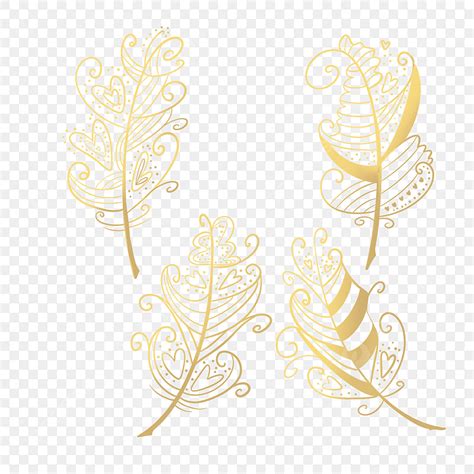 Golden Feathers Hd Transparent Golden Hollow Feather Decoration