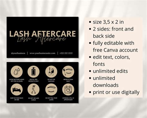 Lash Aftercare Card Template Printable Eyelash Care Cards Etsy