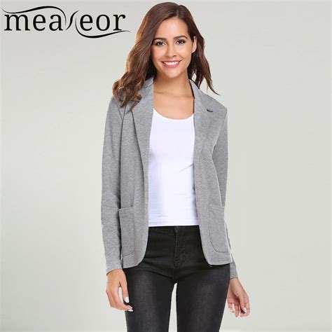 Meaneor Women S Autumn Slim Fit Blazers Welt Pockets Jackets Plus Size 3xl Xxxl Solid Long