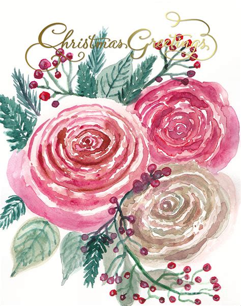 Christmas Roses Christmas Greetings Painting By Linda Allan Fine Art