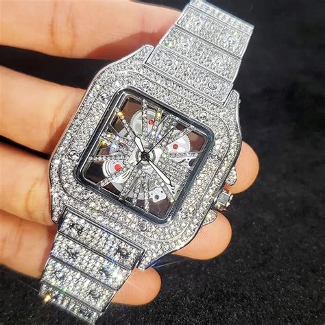 Novo Rel Gio Quadrado De Moda Para Homens De Luxo Diamante Brilhante