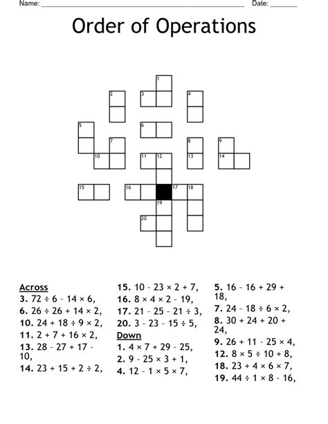 Order Of Operations Crossword Wordmint