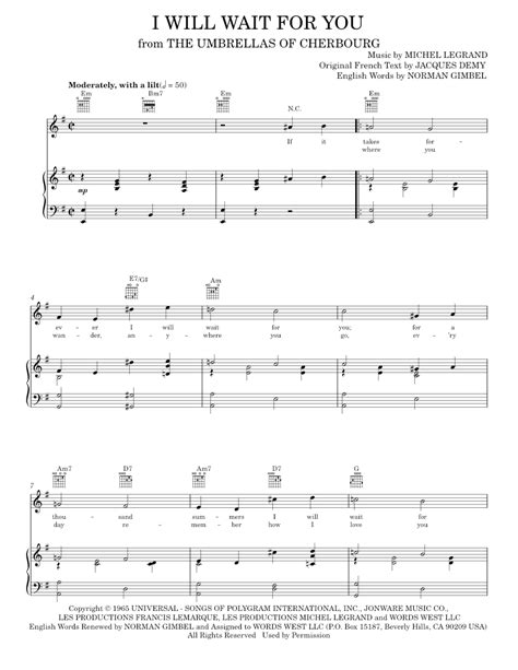 Play Official Version Of I Will Wait For You Sheet Music By Michel