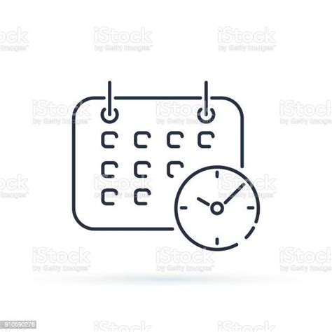 帶有時鐘圖示的商務日曆日程在背景上隔離的時髦線條樣式符號向量圖形及更多付錢圖片 付錢 筆記本 一個物體 Istock