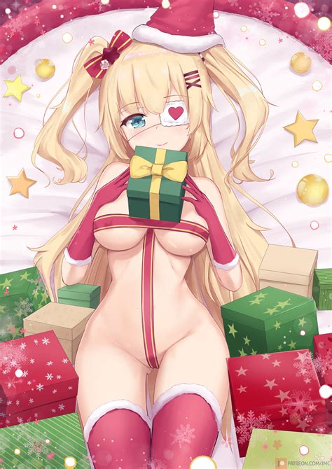 Joko Jmc Akai Haato Hololive Bauble Highres Girl Areola Slip Blonde Hair Blue Eyes Box