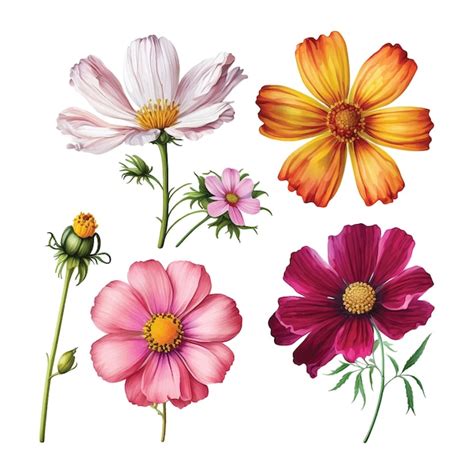 Cole O De Pintura Em Aquarela De Flor Cosmos Vetor Premium