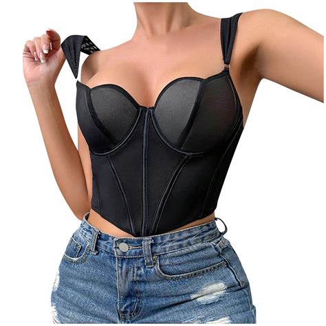 Uyisj Womens Bustier Mesh Sexy Vintage Spaghetti Strap Open Back Boned