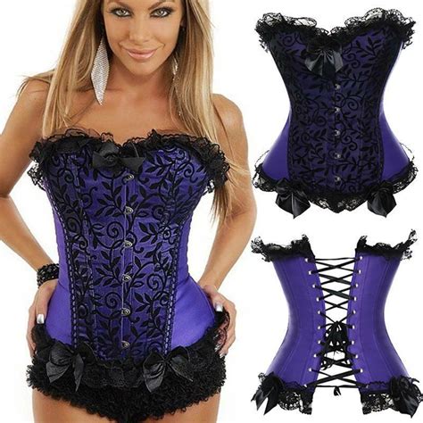 Women Lace Up Boned Bustier Corset Overbust Burlesque Top Waist Cincher Lingerie Ebay