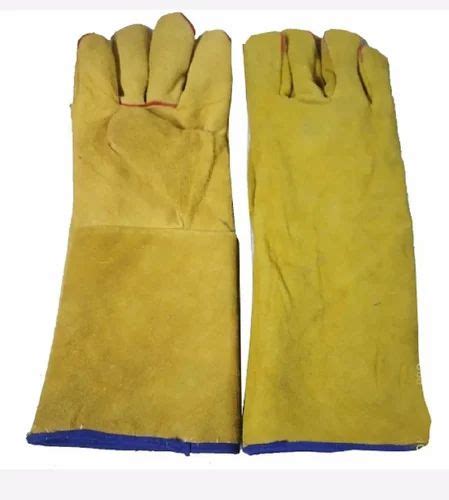 Unisex 12 Inches Yellow Leather Industrial Safety Gloves Finger Type