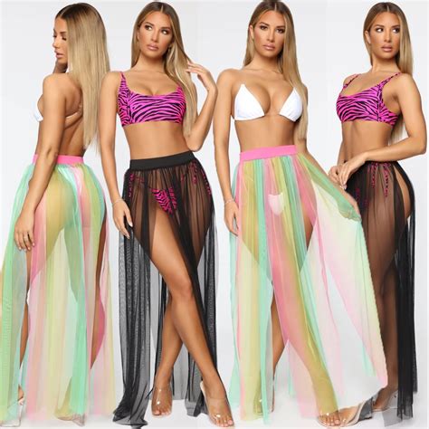 Summer Bikini Cover Ups Women Mesh Sheer See Through Sexy Beach