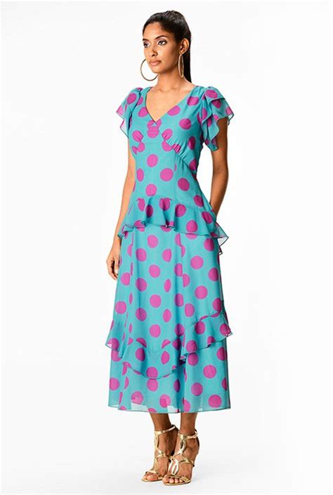 Shop Ruffle Polka Dot Print Georgette Empire Dress Eshakti