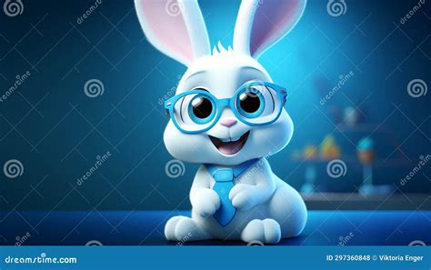 Realistic 3d Cute And Friendly White Rabbit With Big Eyes And Glasses