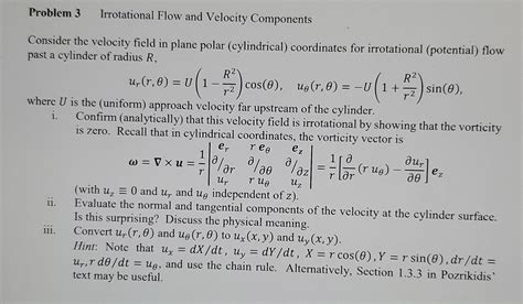 Solved Problem 3 Irrotational Flow And Velocity Components Chegg