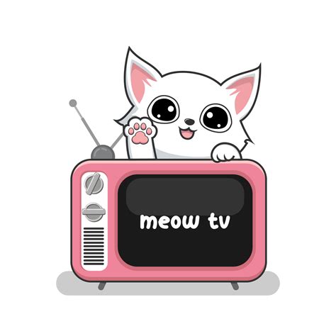 Cat and Old TV - Cute White Pussy Cat Playing Above Television Cartoon 23634039 Vector Art at ...