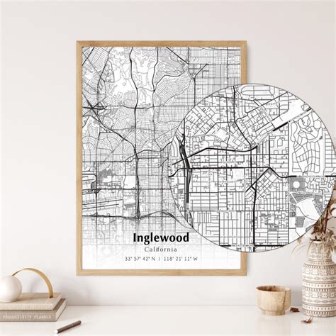 Map of Inglewood Digital File, Modern City Map, Inglewood Printable Map, Inglewood Map Printable ...