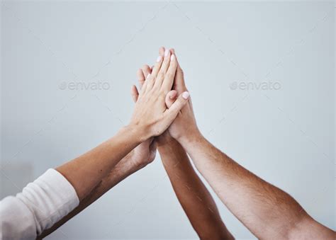 High Five Team And Hands Of People In Celebration For Teamwork