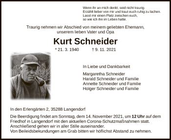 Traueranzeigen Von Kurt Schneider Trauer Hna De